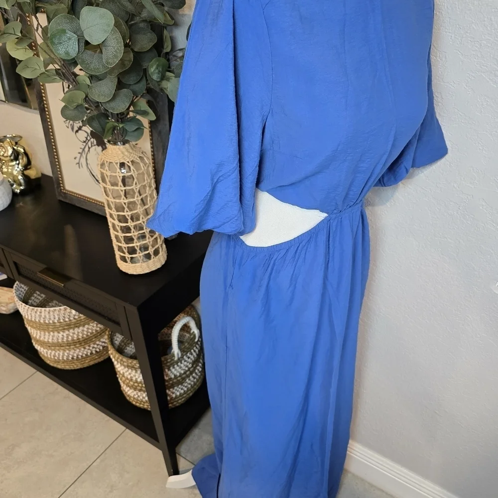 Abercrombie & Fitch Vibrant Blue Puff Sleeve Cutout Maxi Dress Size S